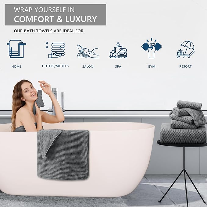 Grey Hand Towels Set 2 Pack-16“x31”, Ultra Soft Microfibers Bathroom Towel Set