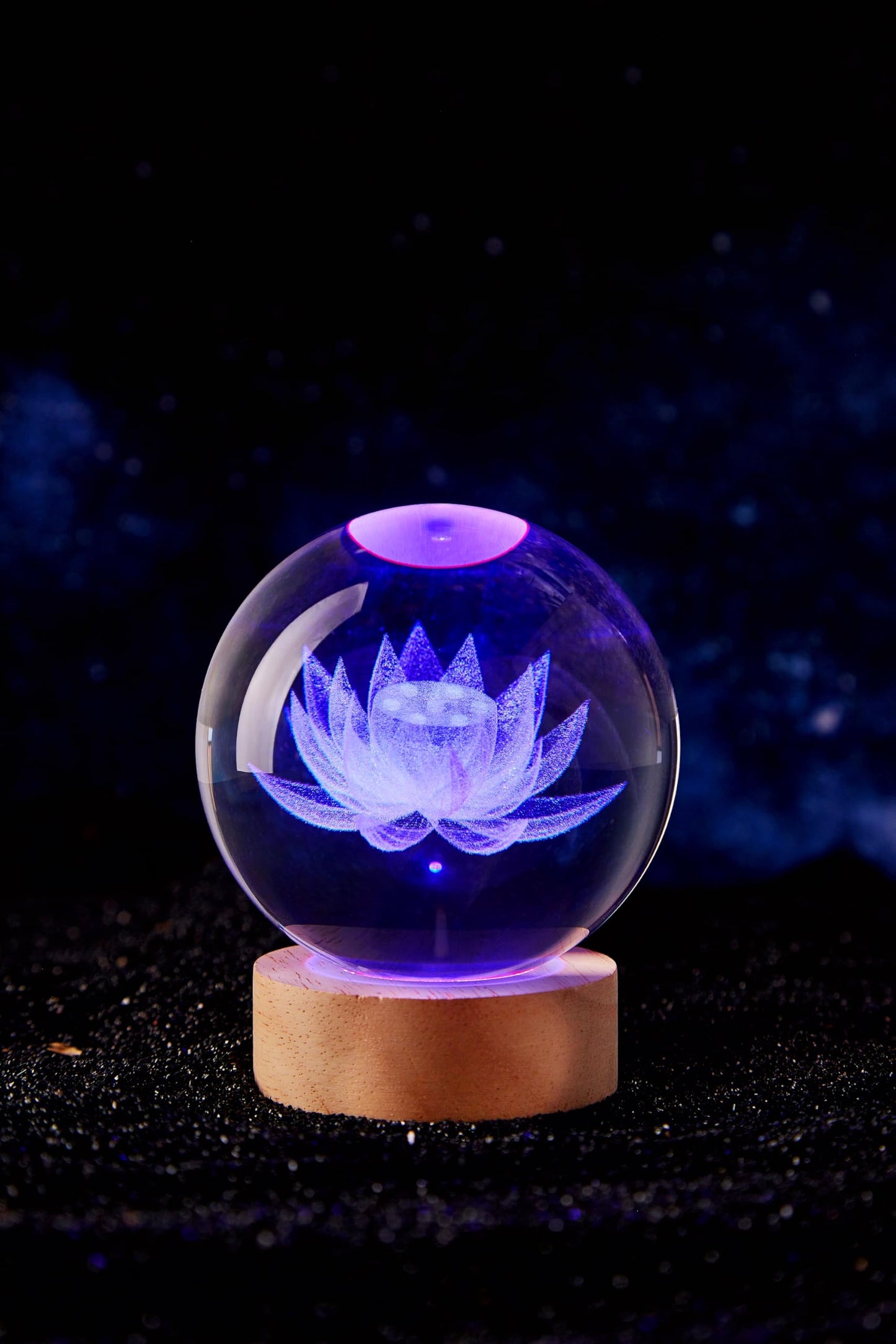 LMLOBEP Large Lotus Crystal Ball Night Light with Woodern Base, 3D Lotus Crystal Lamp 16 Color Changing with Remote Control, Laser Engraved Glass Flower Ball Lamp, Room Decor (Love)