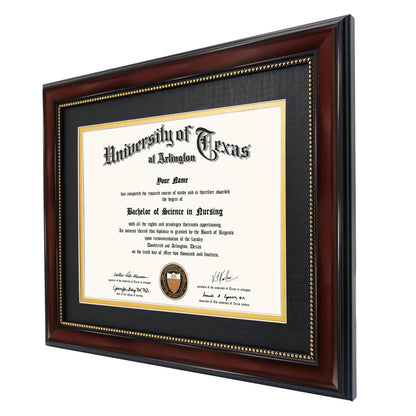 GraduationMall 8.5x11 Diploma Frame with Black over Gold Mat or Display 11x14 Document without Mat, UV Protection Acrylic, Mahogany with Gold Beads
