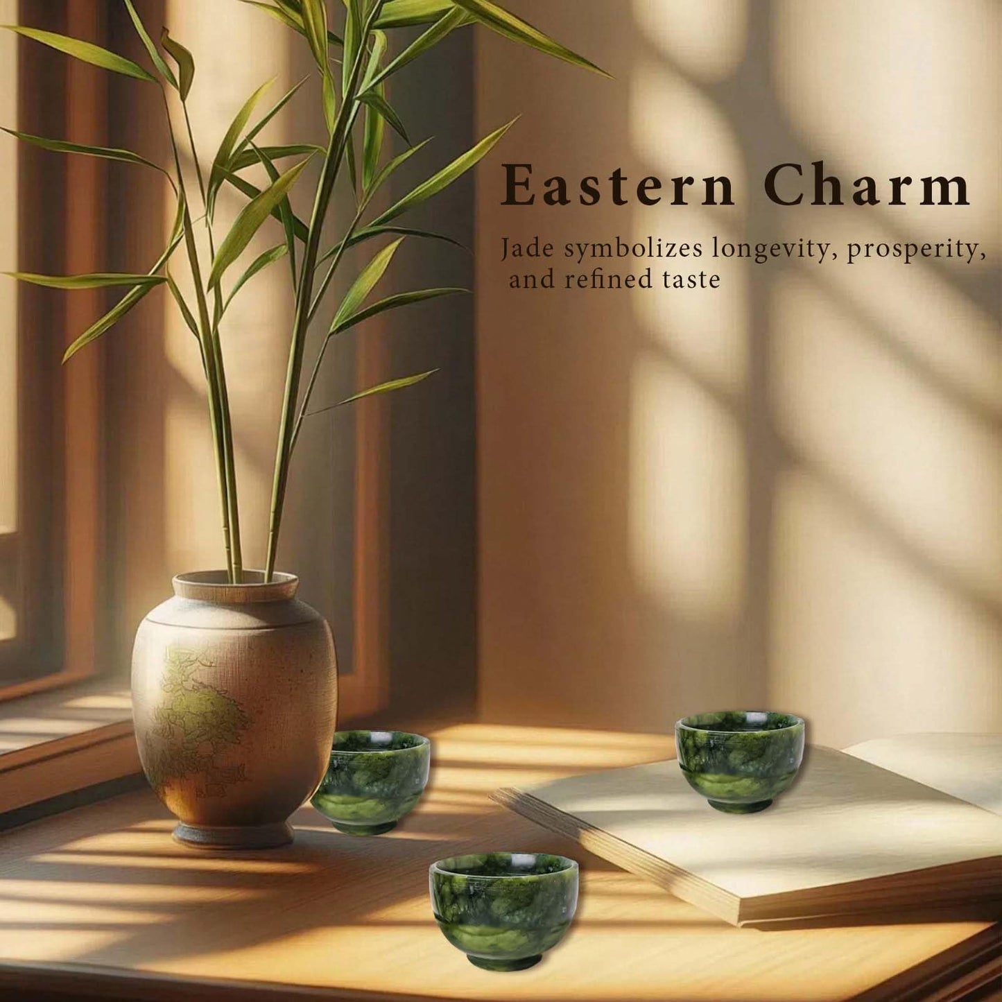 Runyangshi 2PCS Natural Jade Tea Cup Set Green Jade Healing Crystal Water Cup Hand Carved Bowl Gongfu Tea Set Reiki Meditation Home Decor Gift (atrovirens)