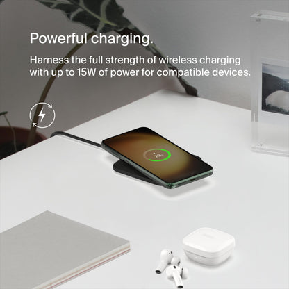 Belkin 15W Wireless Charger Qi-Certified, Non-Magnetic Easy Align Fast Wireless Charging Pad, Compact Charger for Apple iPhone, Samsung Galaxy, AirPods Pro, and Other Qi-Enabled Devices
