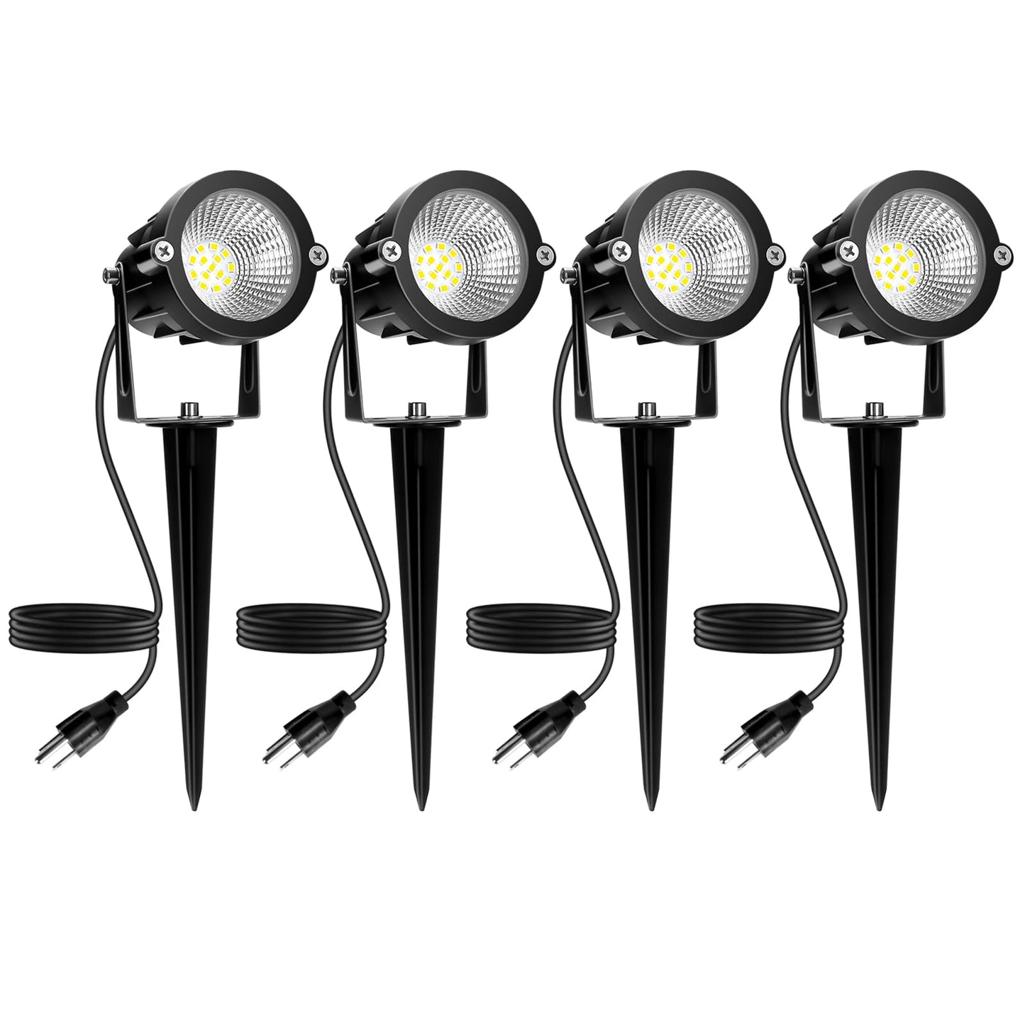 Outdoor Spotlight Cool White 6000K, 10W LED Spot Lights Outdoor for Yard Garden Tree, 120V Plug in Landscape Lighting with IP65 Waterproof for Halloween Christmas Decor, 4 Pack