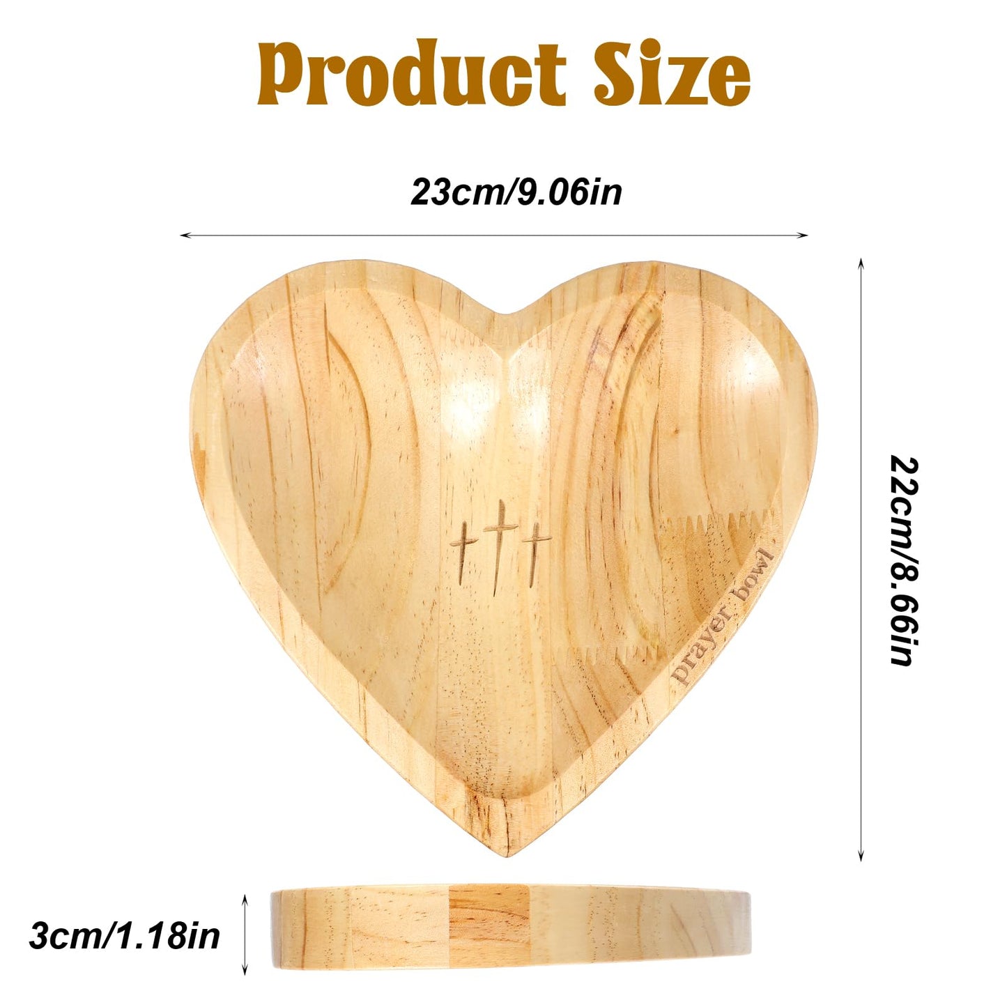 Dimeho Heart Prayer Bowl Wooden Handcrafted Prayer Dough Bowl with Cards Christian Gifts Love Shaped Decor Bowl for Women Religious Christmas Easter Thanksgiving Day