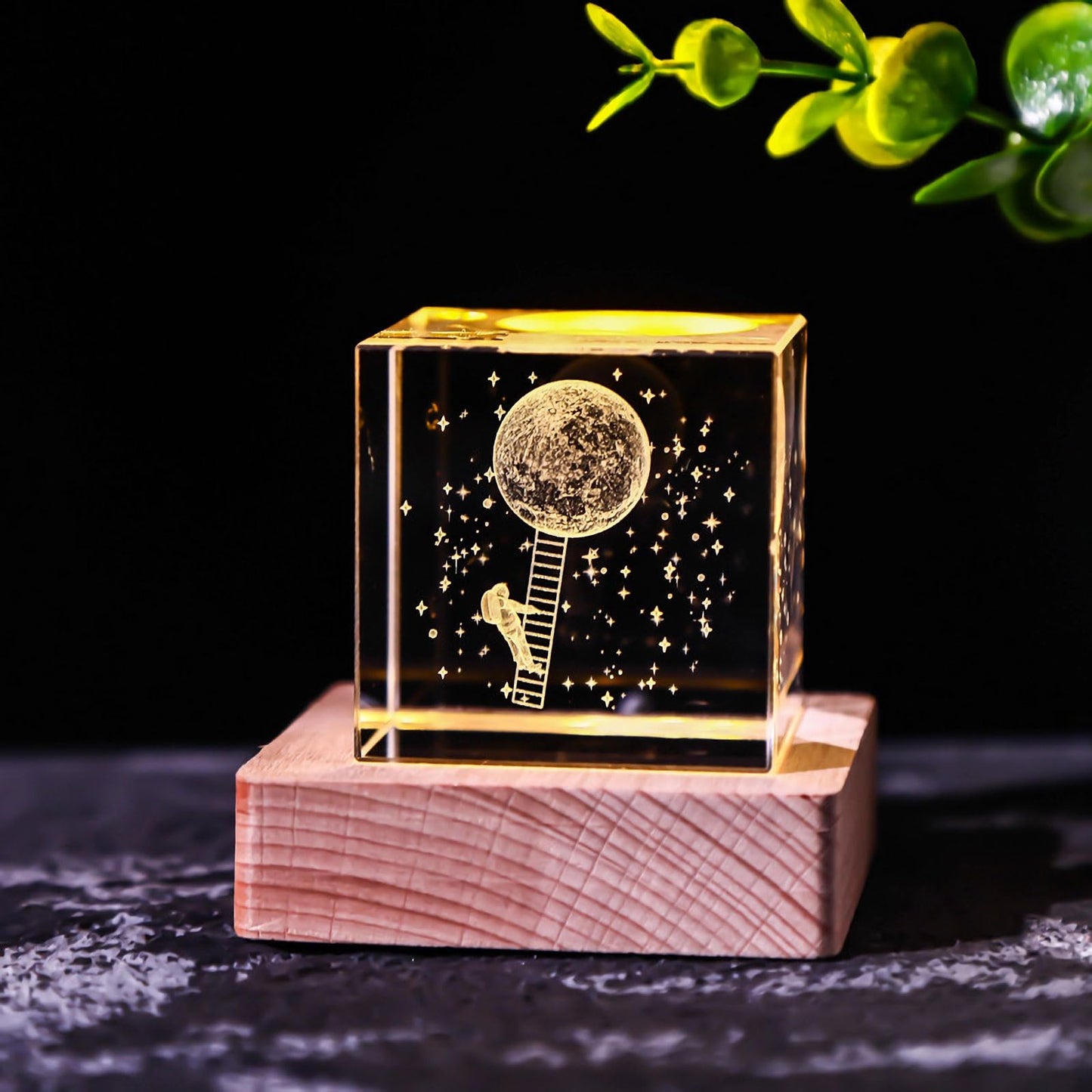 Hikiwin 3D Moon in Crystal Glass Cube Paperweight, Laser Engraved 3D Gift Decorative Quartz Glass Cube, Laser Engraved Statue Model Home Decor, Climb the Moon, 2.3 Inches, 1 Piece