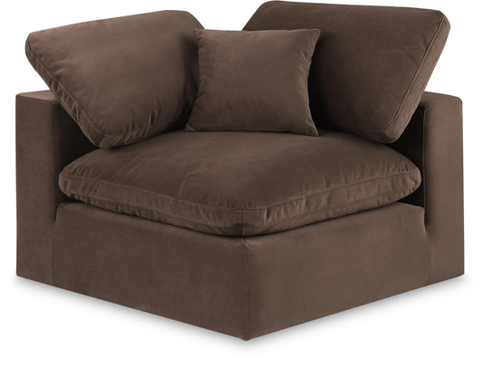 Meridian Furniture 189Brown-Corner Comfy Collection Modern | Contemporary Velvet Upholstered Corner Chair, Soft Brown Velvet, Down Feather Cushions, 40" W x 40" D x 34.5" H, Brown