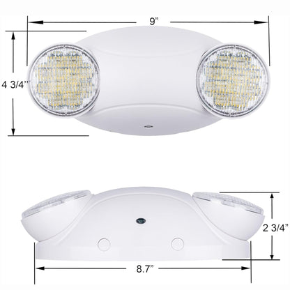 LIT-PaTH LED Emergency Lighting Fixtures with 2 LED Bug Eye Heads and Back Up Batteries- US Standard Exit Light, UL 924 and CEC Qualified, 120/277 Voltage, White, 1-Pack