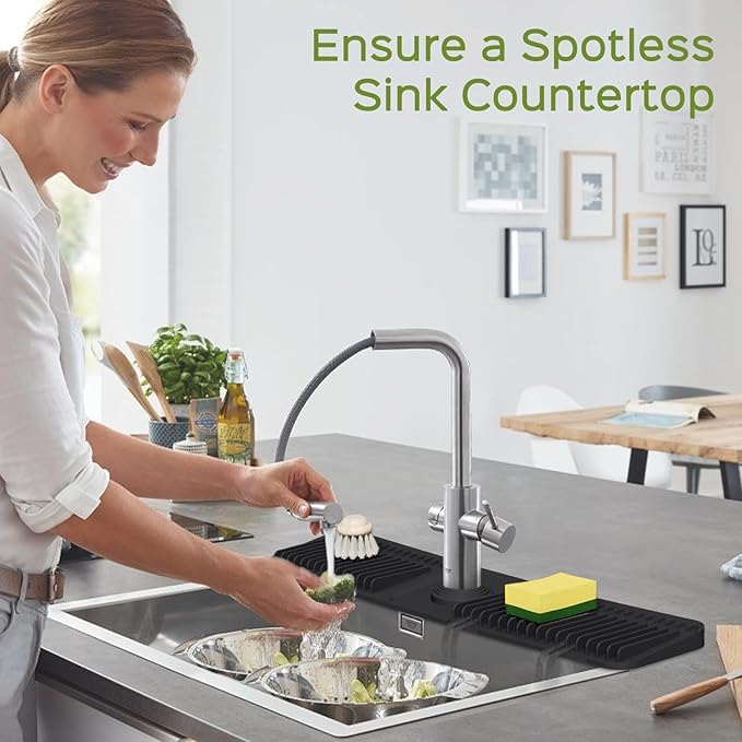 24 Inch Silicone Faucet Mat for Kitchen Sink Splash Guard – Upgraded Draining