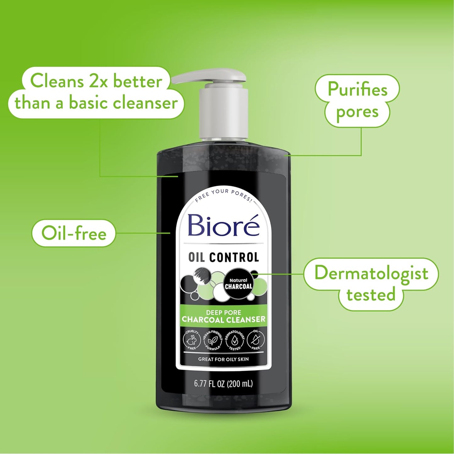Biore Deep Pore Charcoal Face Wash, Daily Facial Cleanser for Dirt & Makeup Removal, for Oily Skin, 6.77 Oz