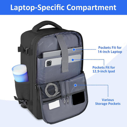 Taygeer Ryanair Cabin Bags 40x30x20 Underseat, Travel Backpack Cabin Size, Rucksack for Plane Hand Luggage Backpack for Travelling, Ryan Air Cabin Bag 40x30x20 with Separate Shoe Pouch, Black