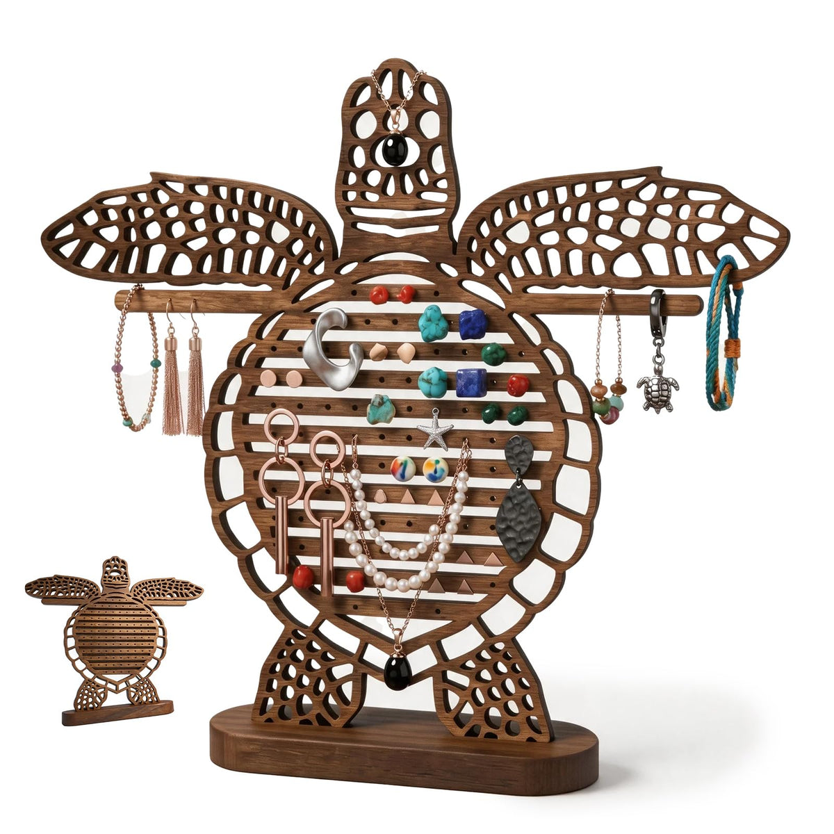 NaiSooten Wooden Turtle Jewelry Display Stand, Earring Holder, Jewelry Holder for Unique Home Decor