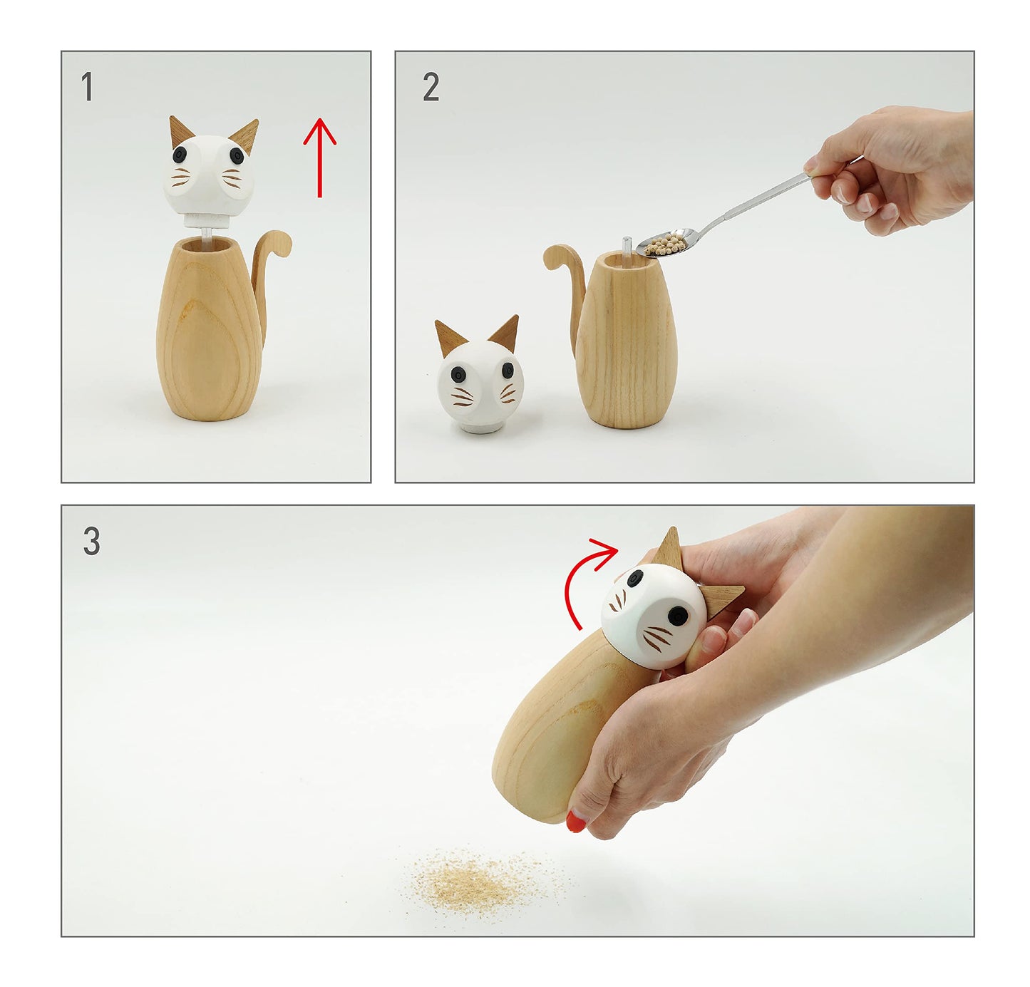 Peterson Housewares Cat Salt or Pepper Mill - Wooden Spice Grinder