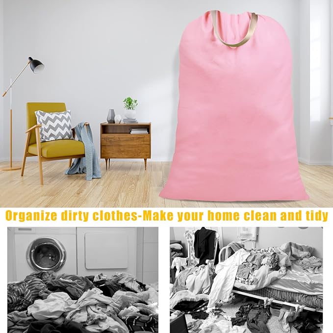 Cotton Canvas Laundry Bag with Handles & Drawstring Straps, Heavy Duty Extra