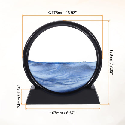 HEARTOOL Moving Sand Art Picture 7" Round Tempered Glass 3D Liquid Motion Deep Sea Flowing Sand Scene with Display Frame Perfect for Desktop & Home & Office & Work Decoration (Blue)