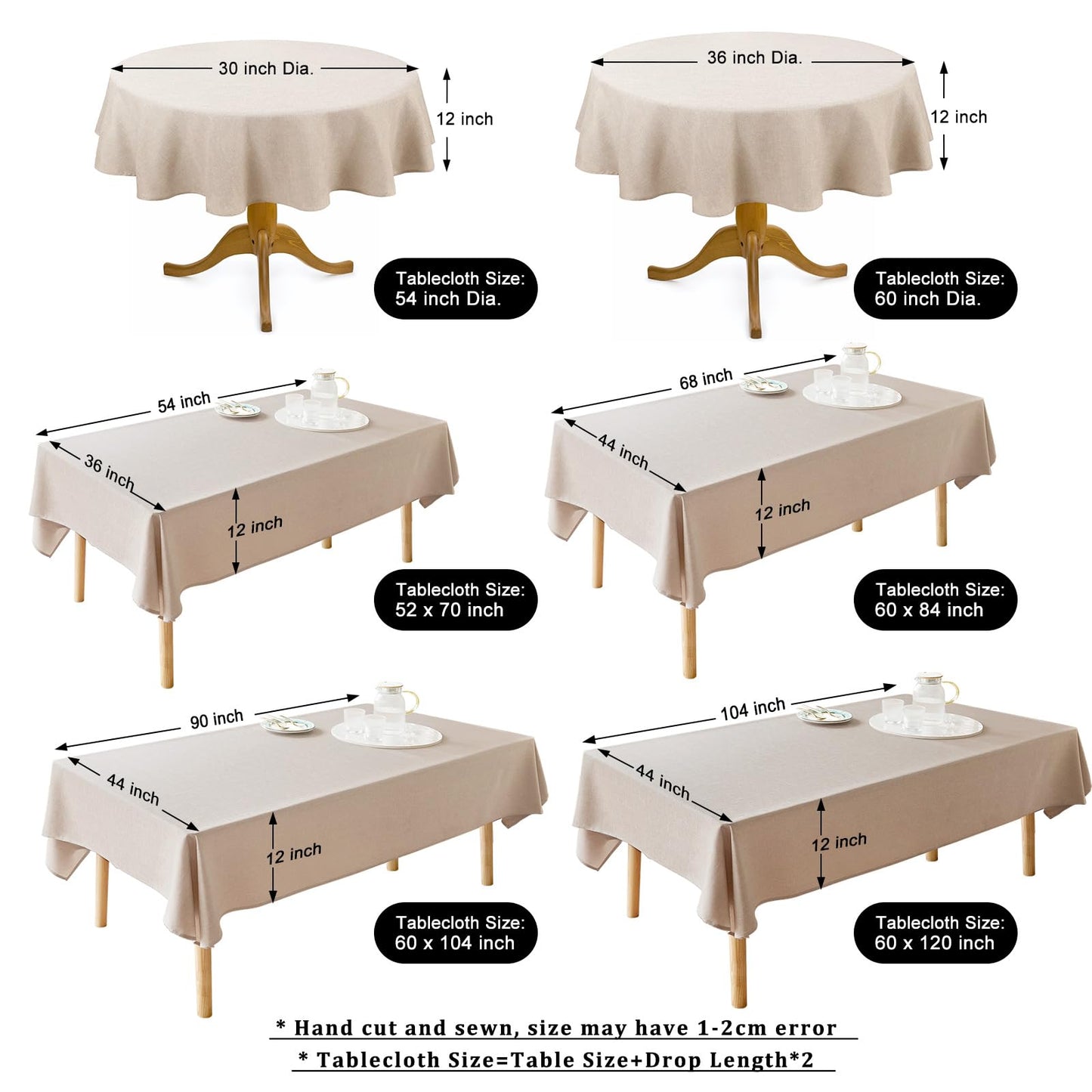 AUSSPVOCT Textured 50 Inch Round Tablecloth up to 54" Dia Tables Waterproof Spill-Proof Wipeable Table Cloth Wrinkle Free Circle Dining Table Cover for Birthday Farmhouse Outdoor Party Tablecloths .