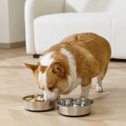 Dog Bowls Durable Heavy Duty Stainless Steel Dog Bowls Non-Slip Basic Bowl for Dogs with Rubber Base (2 Pack, 3 Cups)