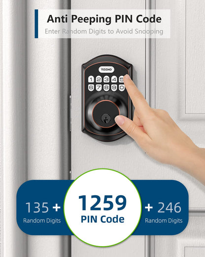 TEEHO TE001 Keyless Entry Door Lock with Keypad - Smart Deadbolt Lock for Front Door with 2 Keys - Auto Lock - Easy Installation - Satin Nickel