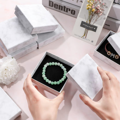 Pajean 12 Pcs Marble Jewelry Gift Boxes for Bracelet Cardboard Bracelet Box 3.54 x 3.54 x 1.18 Inch Small Cotton Filled Velvet Jewelry Gift Case, Marble White