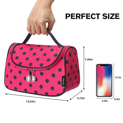 Yeiotsy Travel Cosmetic Bag – Polka Dots Makeup Travel Organizer, Hanging Toiletry Bag for Women (Rose Red)