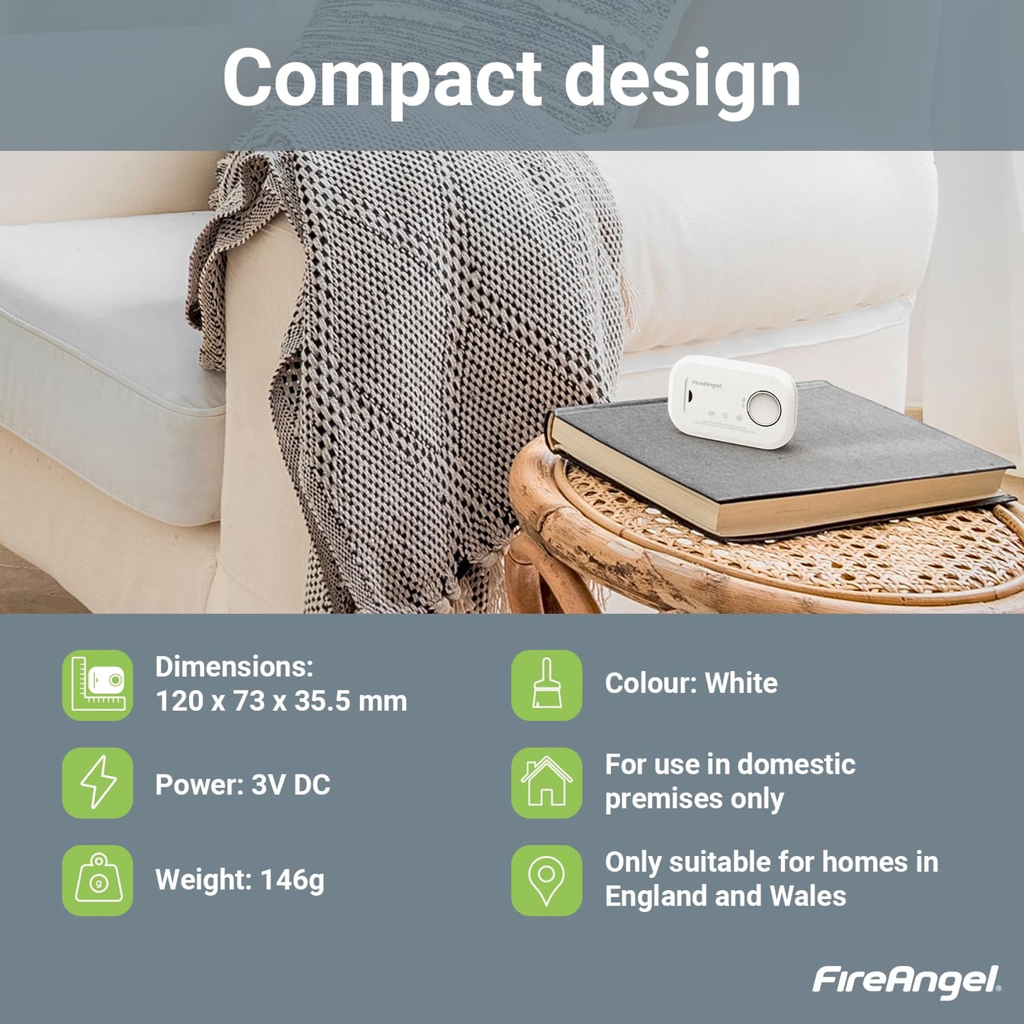 FireAngel Carbon Monoxide Alarm and Detector - FA6813 10-Year Sensor Life CO Alarm for Home with AA Batteries - Travel, Portable Carbon Monoxide Detector - CO Detector Monitor with Test Button