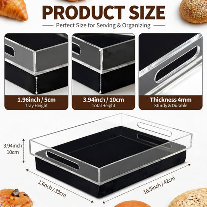 LemonRoad Acrylic Lap Tray for Bed or Couch – 16.5″ x 13″ Portable Tray with Detachable Cushions, Non-Slip Surface for Eating, Reading, or Laptop Use – Comfortable BedTray with Soft Pillow