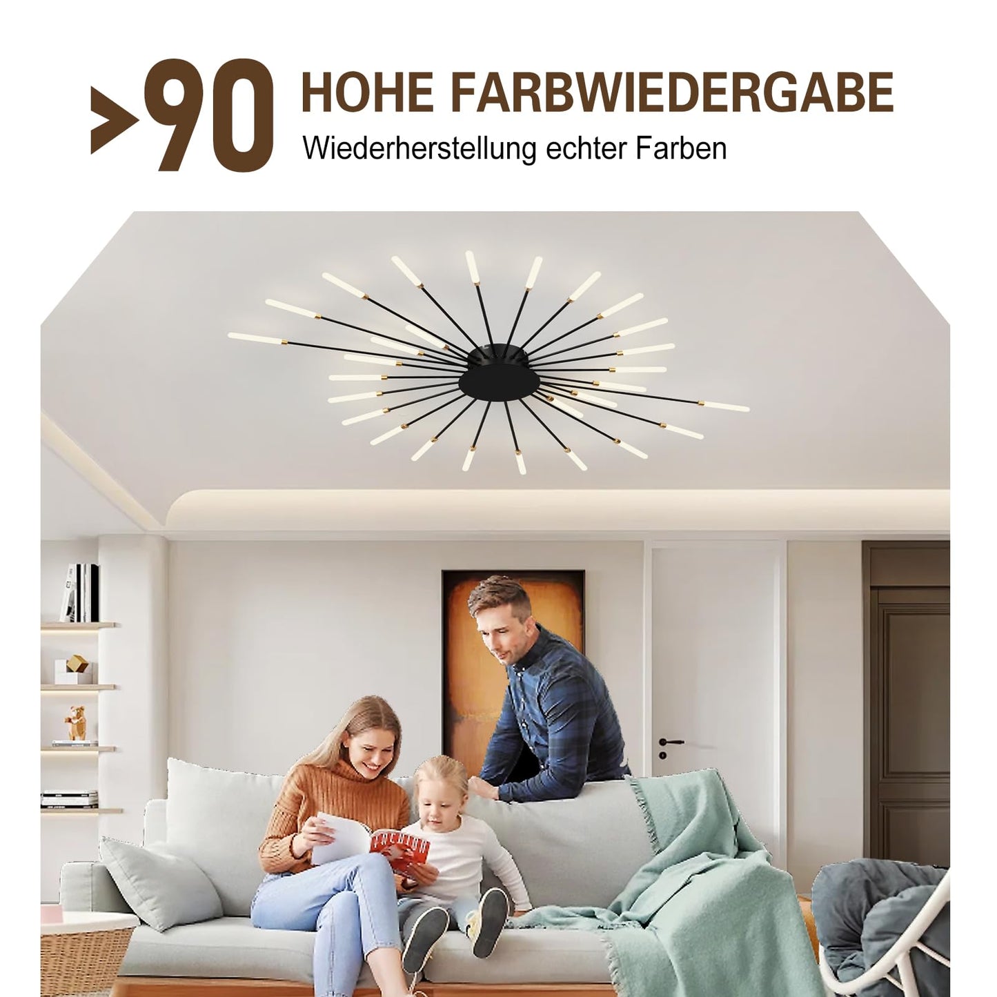 RRDEFSD Modern Ceiling Light Flower Shape, Metal Firework Ceiling Lamp with Plug-in LED Source, Lighting Fixture for Living Room Dining Room Bedroom, Natural Light