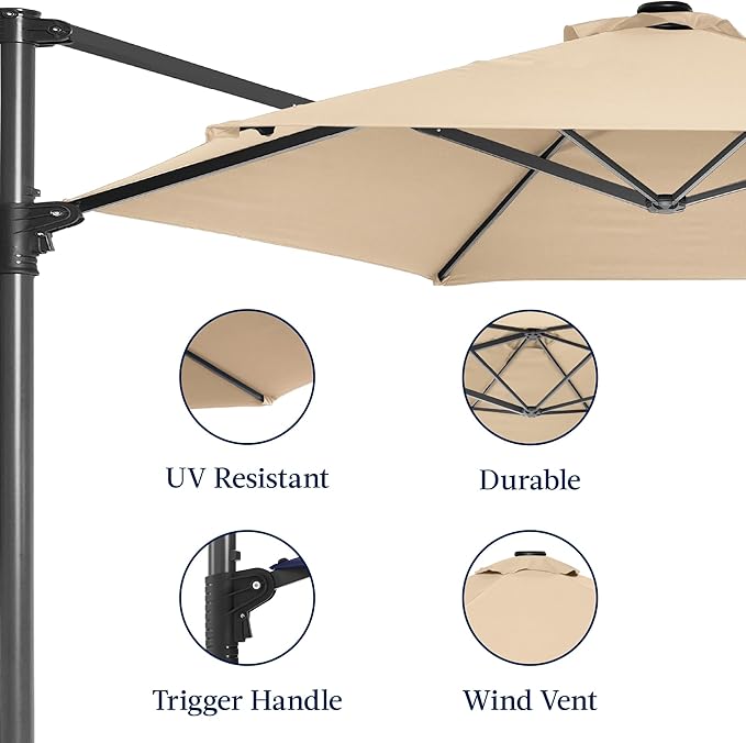 Best Choice Products 10ft Offset Cantilever Hanging Market Patio Umbrella, Smooth 360° Rotation, 8 Sturdy Ribs, Easy Adjustment - Sand