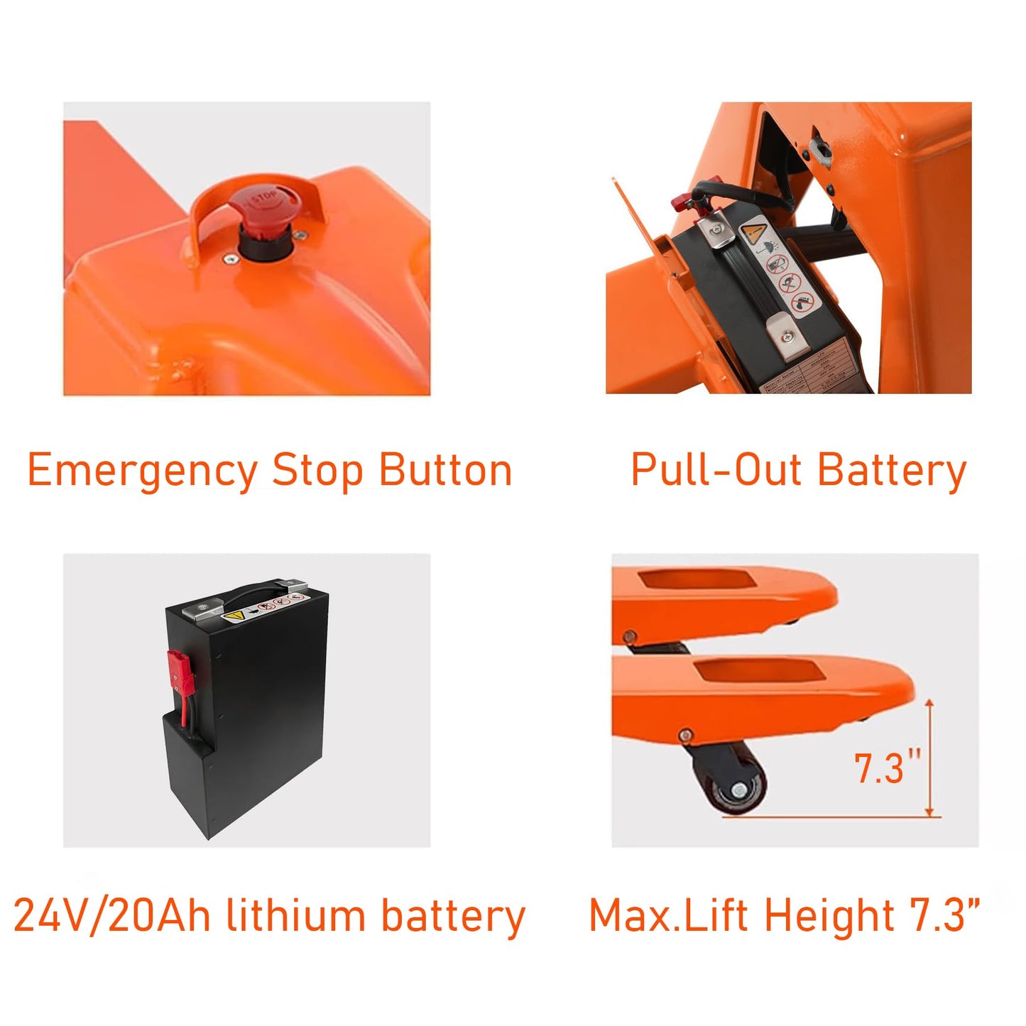 Tory Carrier Classic Electric Power Lithium Battery Pallet Truck/Jack 3300lb Capacity 48" x27" Fork Length Used in Indoor Storage and Handling-Orange Style 2PC