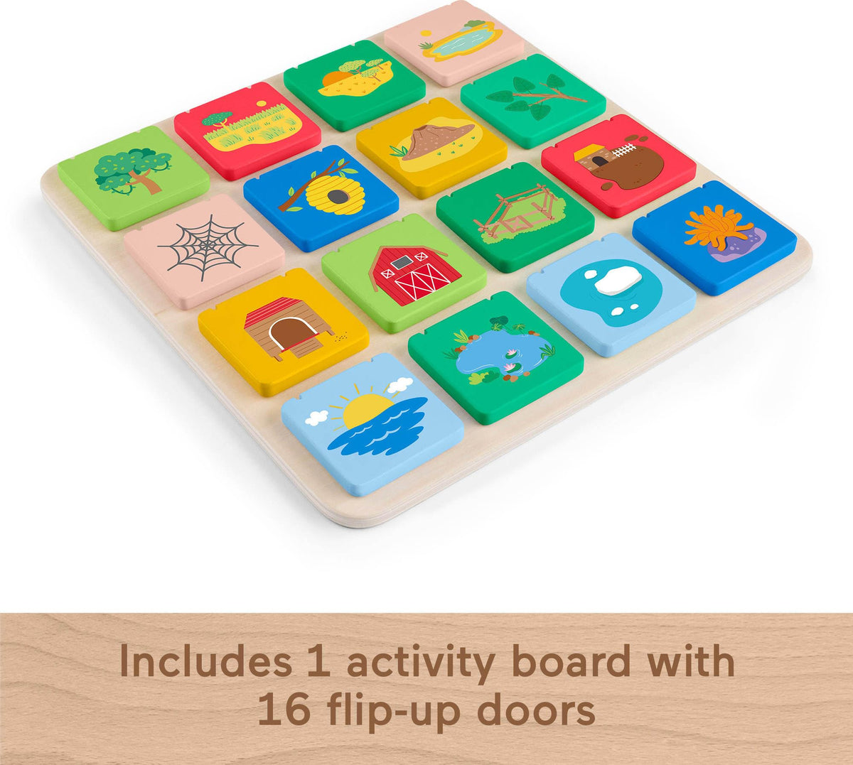Fisher-Price Wood Preschool Toy Lift & Reveal Board, Early Learning Activity for Fine Motor Developmental Play Kids Ages 3+ Years