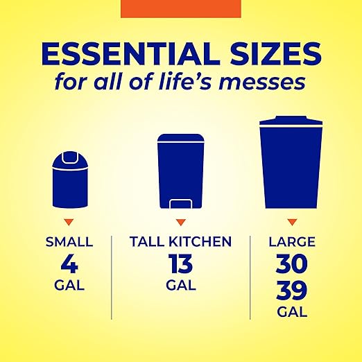 Hefty Essentials Drawstring 13 Gallon Kitchen Trash Bags, Tall Unscented Trash