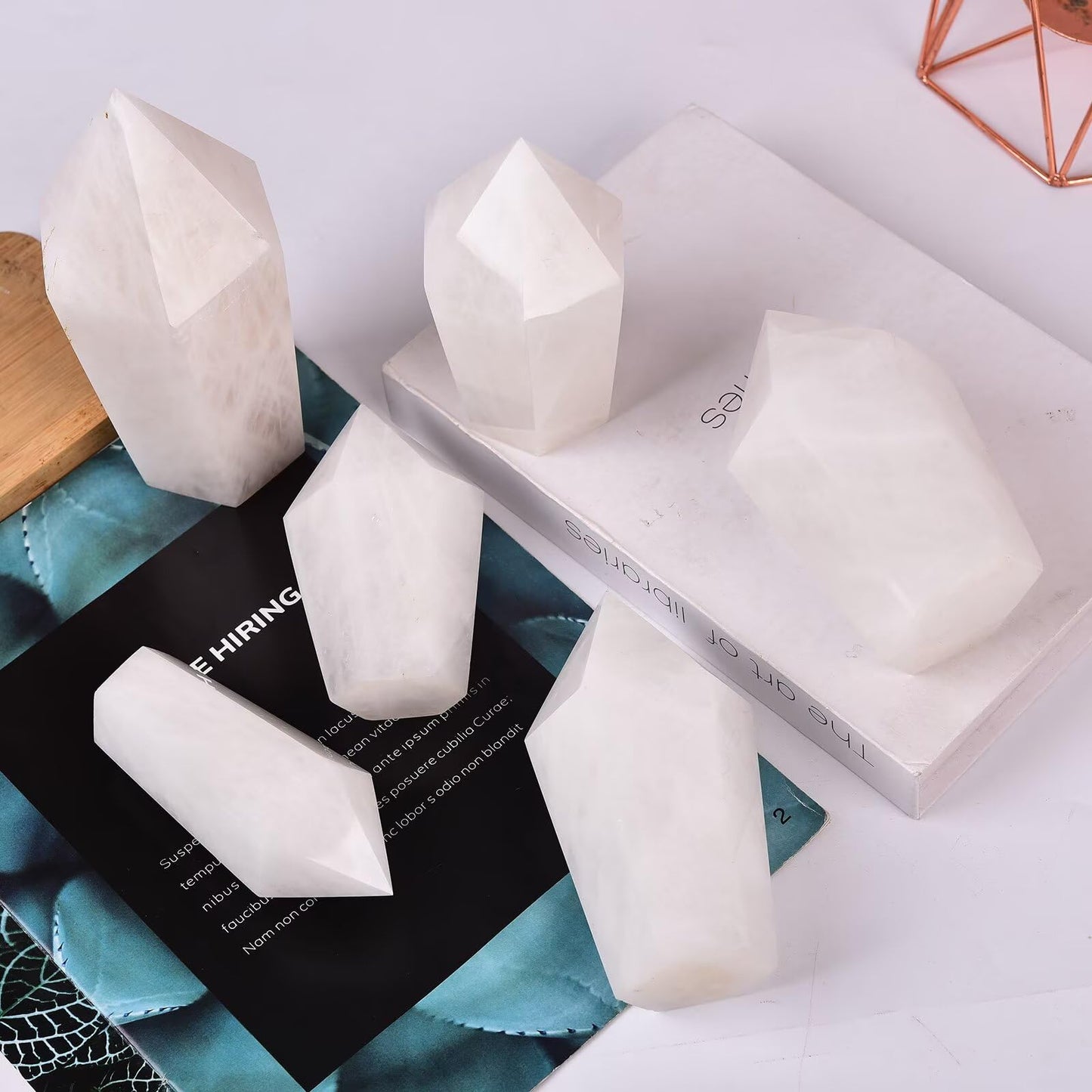 VIZYTOU White Crystal Stone Tower Obelisk Large Healing Crystal Rock Point Wand Reiki Healing Meditation Stone 1.1-1.7 LBS