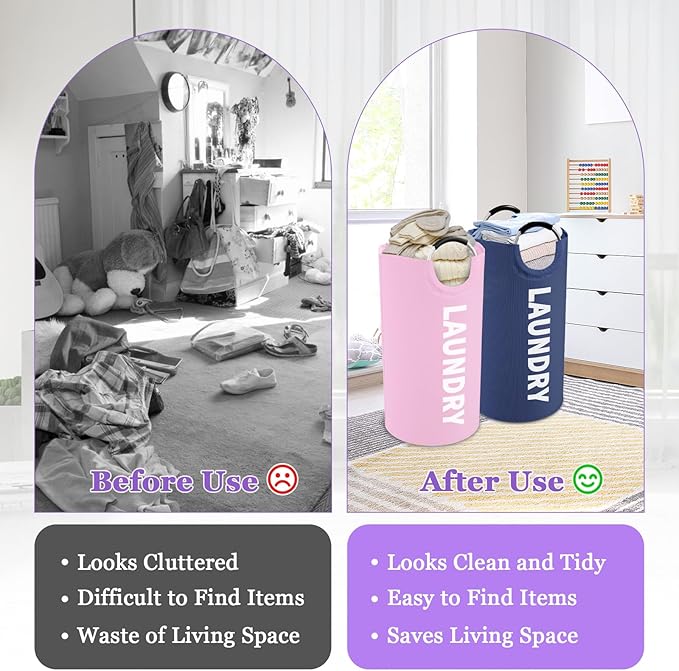 2Pcs Folding Laundry Basket for Adult, 95L Portable Laundry Baskets