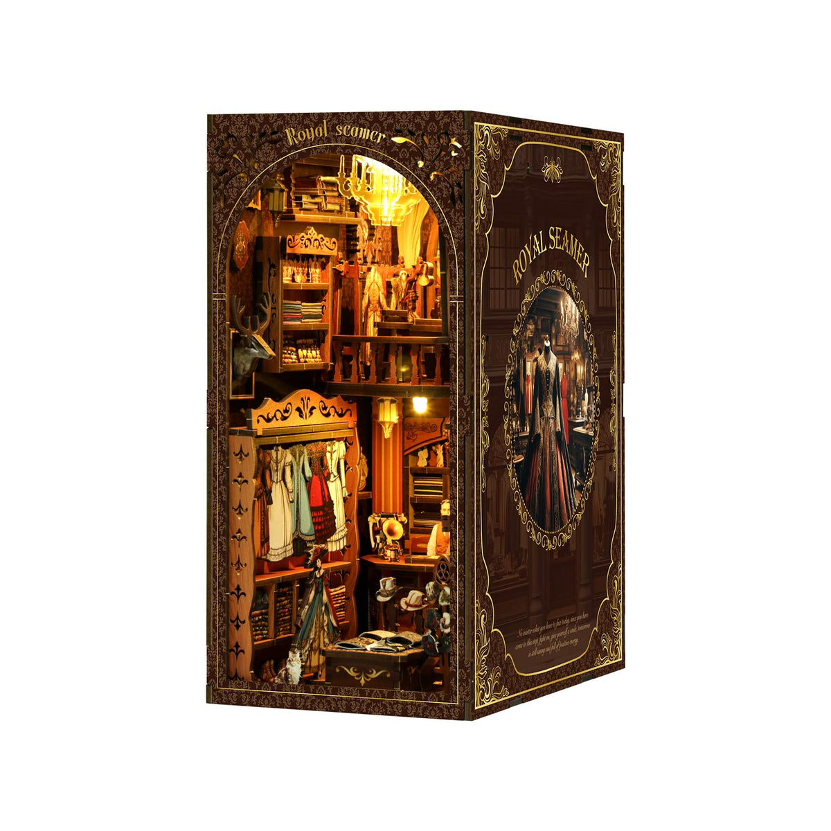 Shylamb Book Nook Kit - DIY Miniature Dolls House Kit with Furniture and LED Light, 3D Puzzle Wooden Art Bookends, Model Kits for Adults and Teens (Royal Tailor Shop)