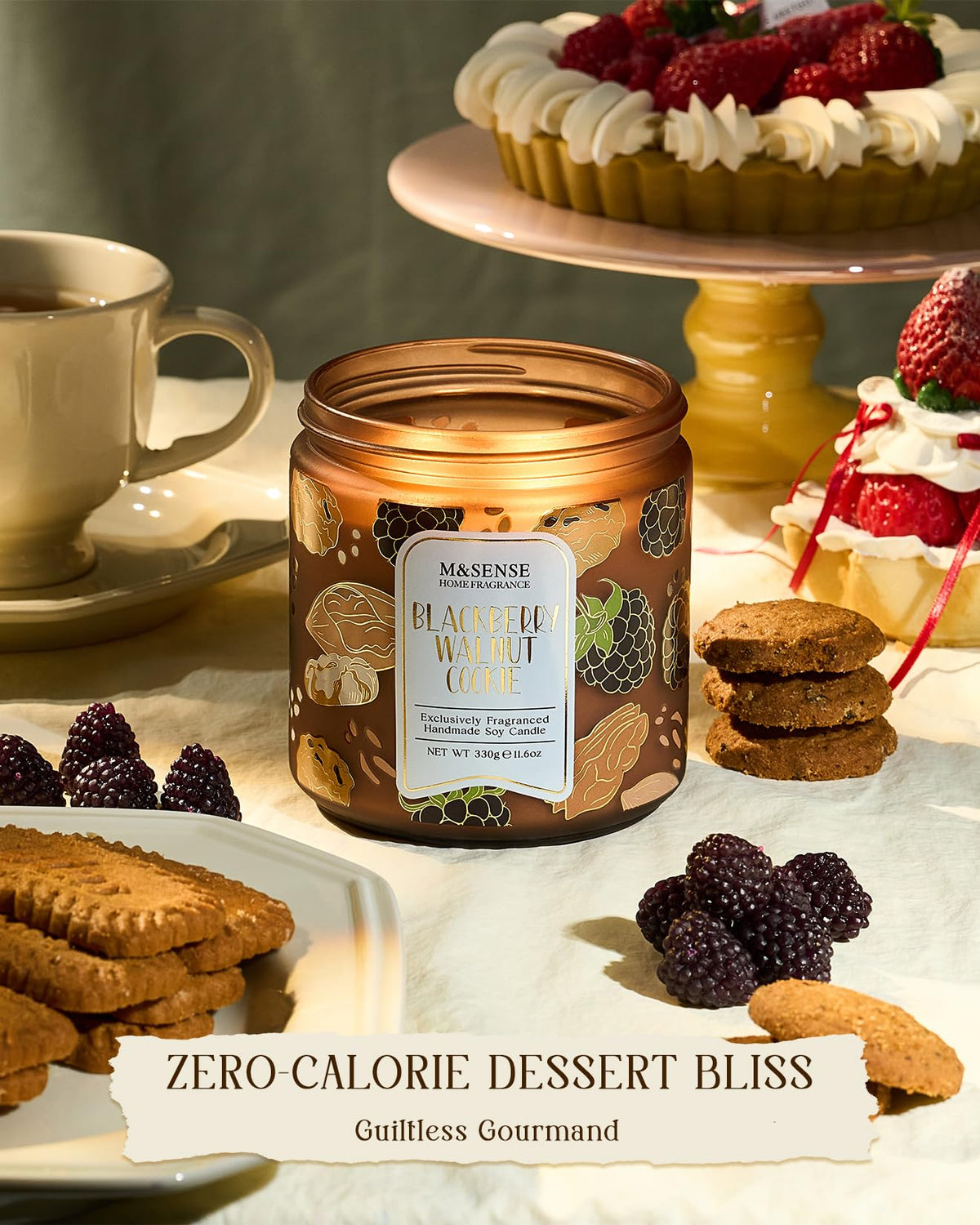 M&SENSE BlackBerry Walnut Cookie Scented Candle, Soy Wax 11.6oz 70 Hours Non Toxic Slow Burn, Fruity Nutty Bakery Fragrance, Holiday Jar Candle for Home Decor, Relaxing Aromatherapy Gifts for Women