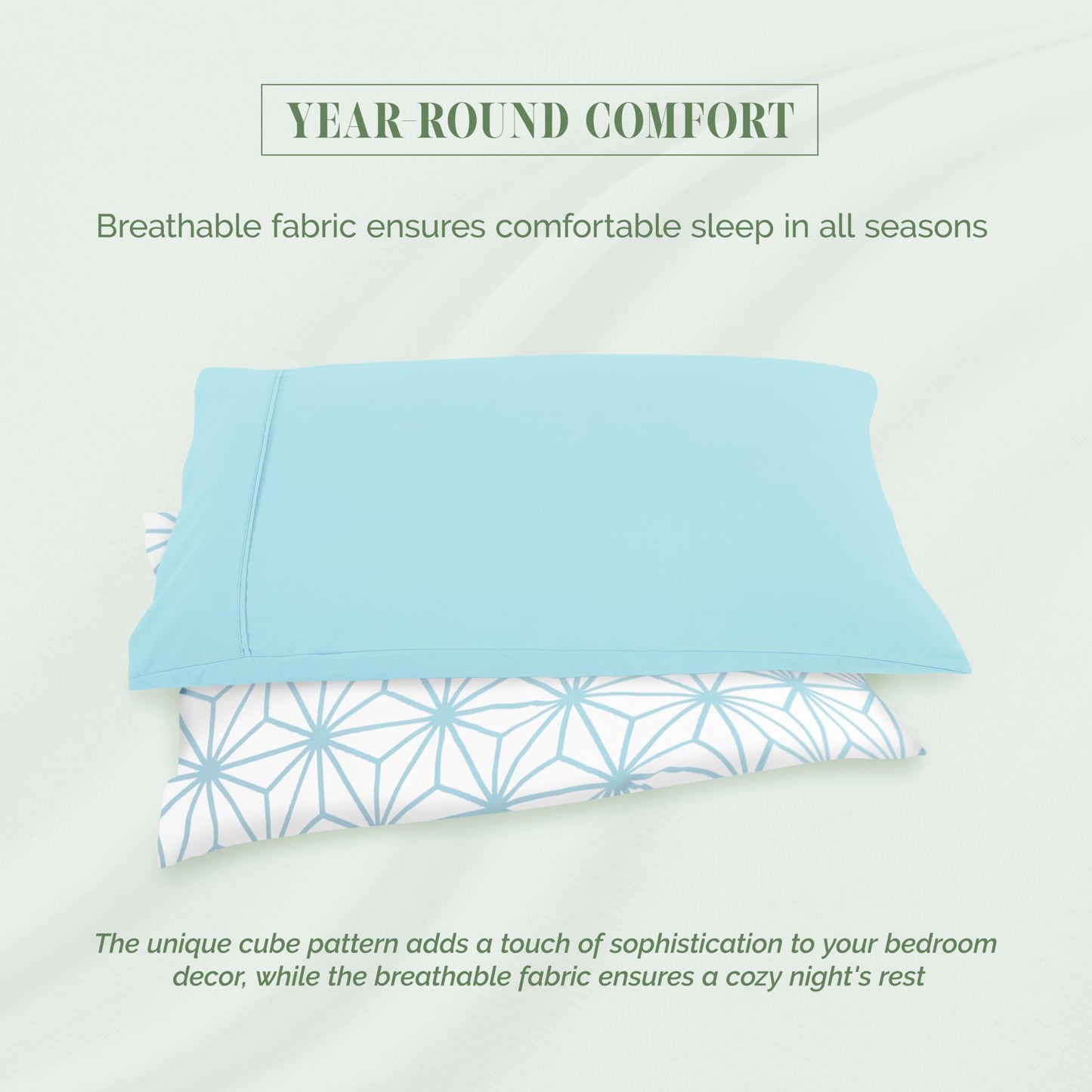 Elegant Comfort Luxury Soft 6-Piece Cube Geometric Pattern Sheet Set - 1500 Premium Quality Microfiber - Wrinkle and Fade Resistant Coziest Bedding Set, All Around Elastic Fitted Sheet, Full, Aqua