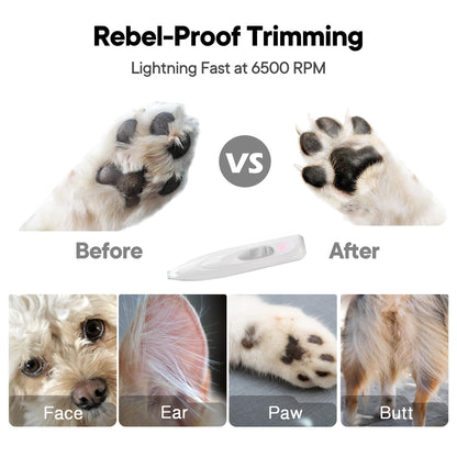FURBONA Dog Paw Trimmer with LED Light, Rechargeable Cordless Electric Grooming Clippers, Low Noise Pet Hair Shaver for Small Dogs Cats Trimming Around Paws, Eyes, Ears, Face, Rump