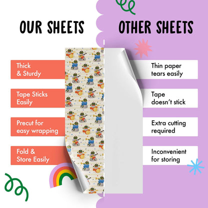 CENTRAL 23 Beige Halloween Wrapping Paper - 6 Sheets with Frogs Playing Musical Instruments - Birthday Wrap for Boys, Girls & Music Fans - Christmas Festivities, School Events