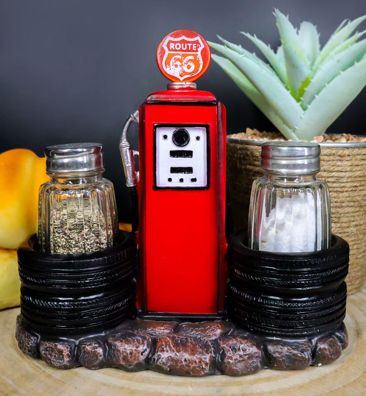 Ebros Gift Vintage Nostalgia Route 66 Highway Stop Old Fashioned Red Gas Pump Station Salt And Pepper Shaker Holder Figurine Cross Country Road Trip Lovers Kitchen Accent
