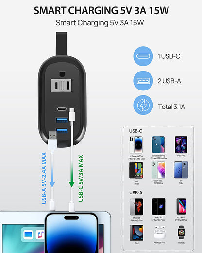 BEVA Travel Power Strip with USB Ports, 4FT Travel Flat Plug Extension Cord, Fast Charge PD 20W 2 Outlets 3 USB Ports, Non Surge Protector for Cruise Ship Travel Essentials(PD20W Charge Black)
