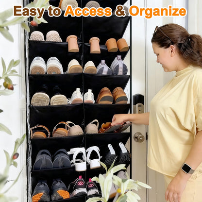 UVIAHOMI 20-30 Pairs Over the Door Shoe Organizer, Clear Pockets Hanging Shoe Storage for Closet, 10-Tier Door Shoes Rack, Handing Shoes Holder Fit All the Family's Sneakers, Boots, Heels, Black