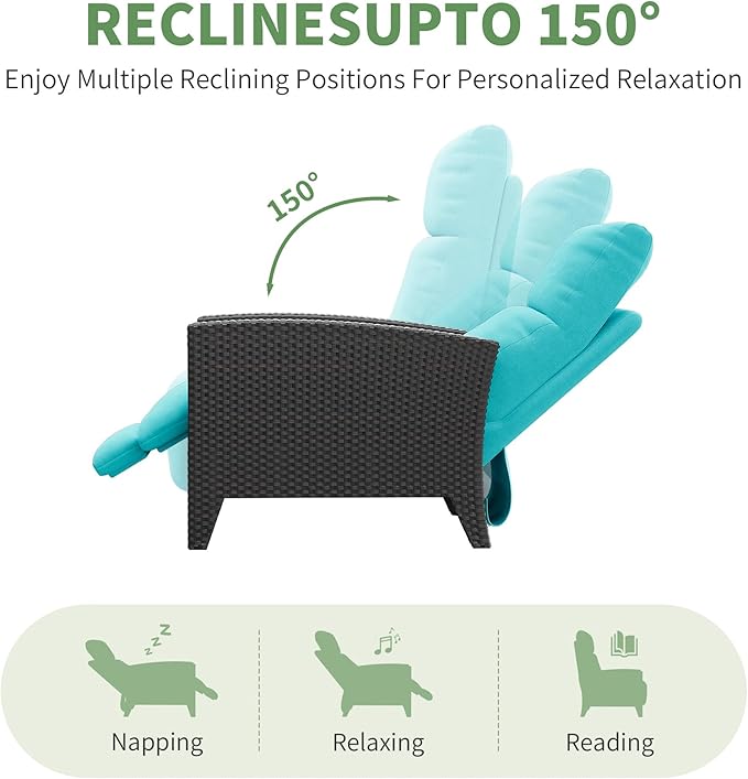 IDEALHOUSE Wicker Outdoor Recliner Reclining Patio Chairs with Adjustable Back & Footrest 150° Lay-Flat Reclining with Air Pump Rattan Flip-Up Side Table Outdoor Lounge Chairs for Pool Deck Balcony