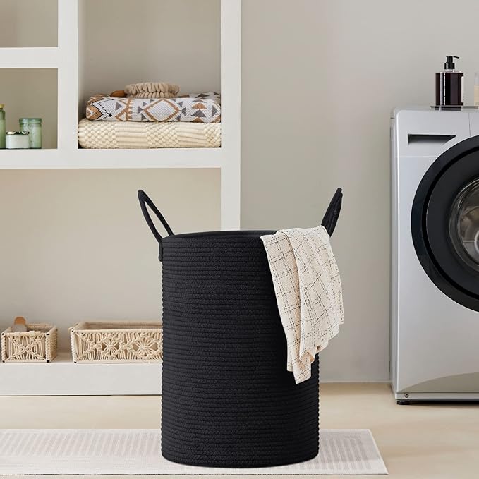 VIPOSCO Large Laundry Hamper, Tall Woven Rope Storage Basket