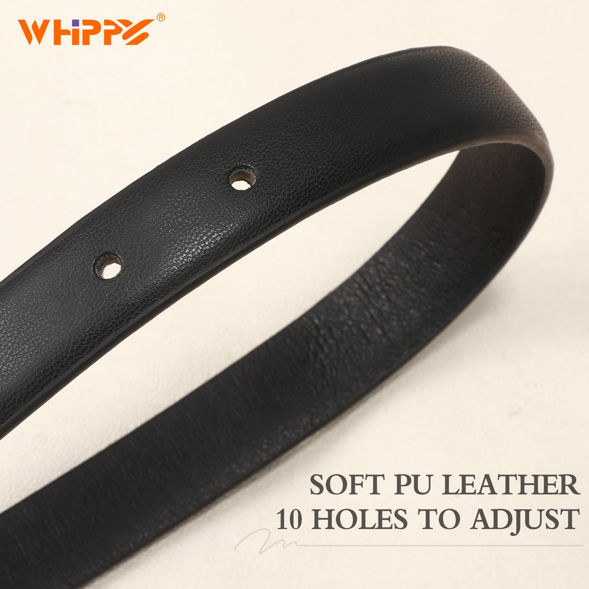 WHIPPY Women Skinny Leather Belt for Jeans Pants Dresses Ladies Fashion Waist Belt with Shiny Gold Buckle,Black Gold,S