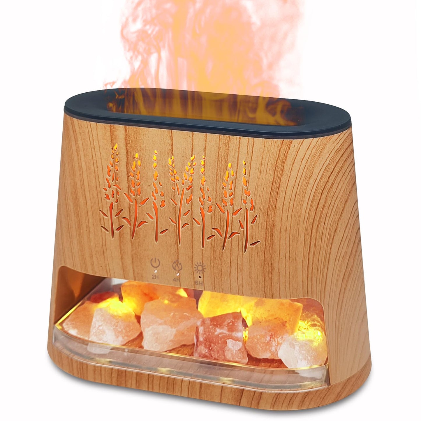 Fireplace Flame Diffuser & Himalayan Salt Lamp, 8 Colors Aromatherapy Diffuser Cool Mist Humidifier with Timer Auto Off Function for Home, Bedroom, Offie,Yoga