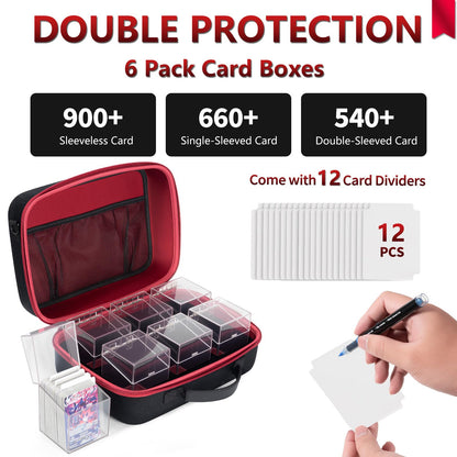 NIFUYOP Trading Card Storage Box with Carrying Case, 6 Clear Commander Deck Box Hold 540+ Double Sleeved Cards, Travel Card Organizer with 12 Dividers for MTG, TCG, YuGiOh, Sports, Magic Cards