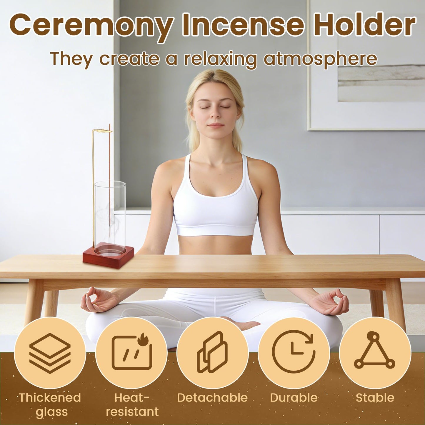 Jollidecor 3 Pack Incense Holder with 20 Incense Sticks | Detachable Glass Ash Catcher | Incense Sticks Burner for Meditation, Yoga, Spa, Home Decor