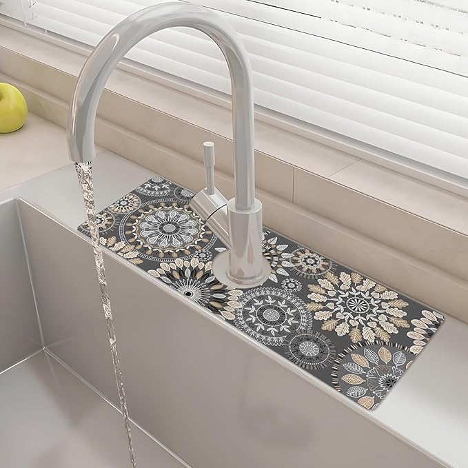 15" X 5.5" Kitchen Sink Splash Guard Faucet Mat Mandala Super Absorbent Fast