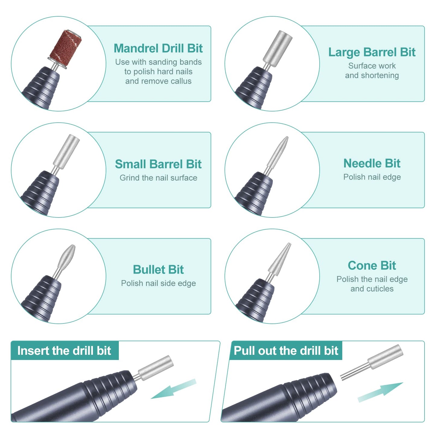Portable Electric Nail Drill File Machine with Acrylic Nail Kit Set Professional 20000rpm Manicure Pedicure with Sanding Bands Brush for Nail Art Gel Nail Polish Tips Clippers