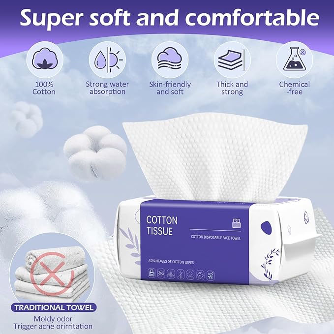 Disposable Face Towel 600 Count, Face Clean Towels, Soft Cotton Dry Wipes