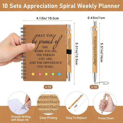 Moinchore 10 Sets Employee Appreciation Gifts Thank You Gifts Inspirational Spiral Notebooks with Sticky Notepad and Bamboo Pen for Team Volunteer Nurse Coworker Teacher Student (May You Be Proud)