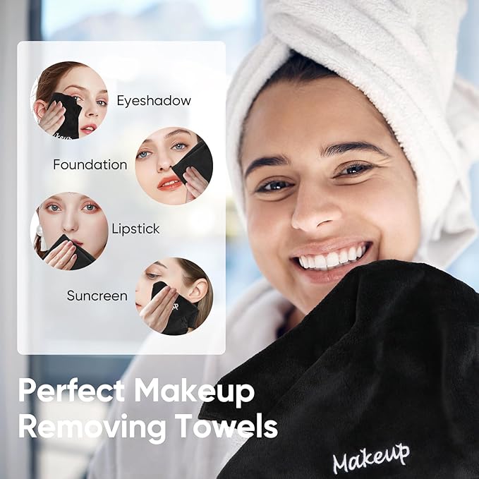 Makeup Remover Cloth, 48 Pack Black Facial Wash Cloths, Soft Coral Fleece